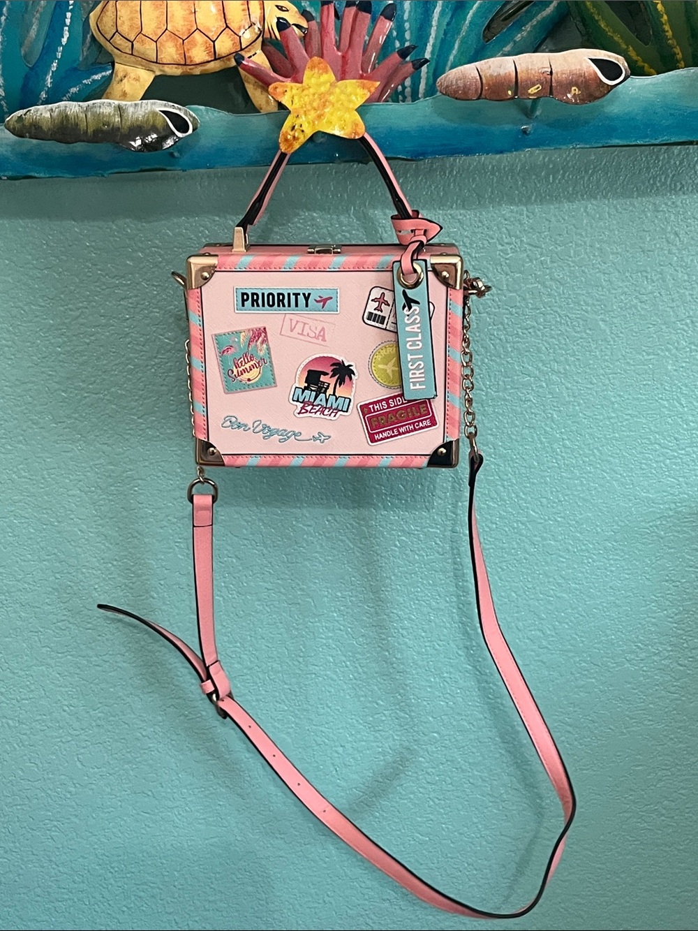 Aldo Pink Travel Sticker Box Crossbody